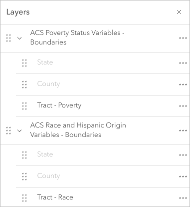 Tract level layers renamed in the Layers pane.