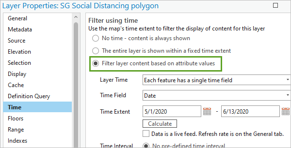 Click the Time tab and set the Layer Time type.