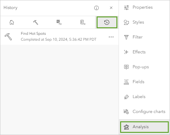 History tab in the Analysis pane