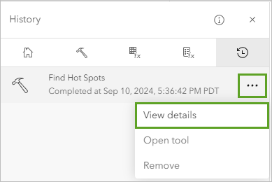 View details for the Find Hot Spots tool in the History pane