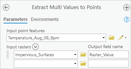 Proporcionar los parámetros para la herramienta Extraer valores según puntos.