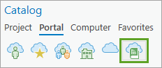 Botón ArcGIS Online en la pestaña Portal del panel Catálogo