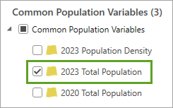Opción 2023 Total Population seleccionada en la ventana Explorador de datos