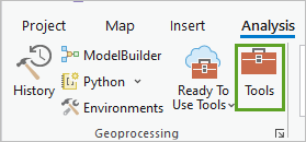 Haga clic en Análisis y, en la sección Geoprocesamiento, haga clic en Herramientas.