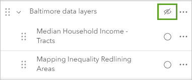 Botón de visibilidad de las capas de datos de Baltimore