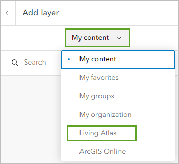 Living Atlas en el panel Agregar capa