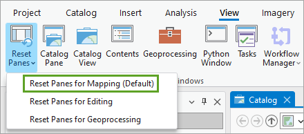 Opción Restablecer paneles para la representación cartográfica