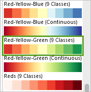 Opción de simbología Rojo-Amarillo-Verde (9 clases)