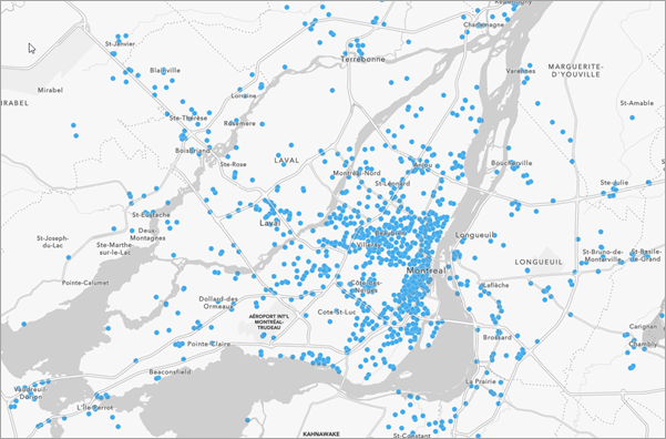 Mapa con puntos azules