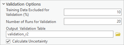 Sección Opciones de validación