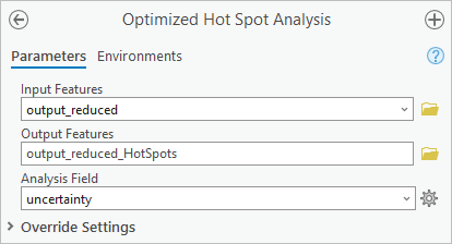 Parámetros de la herramienta Análisis de puntos calientes optimizado