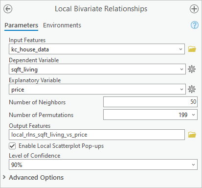 Herramienta Relaciones bivariantes locales