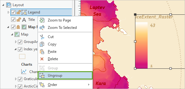 Opción Desagrupar en el menú contextual Leyenda