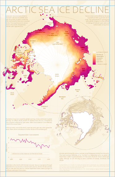 Diseño con mapa inserto, gráfico y cuadros de texto