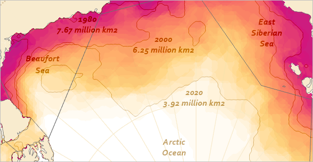 Mapa con las posiciones de las tres etiquetas de años de referencia