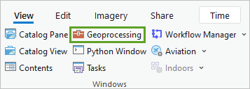Botón Geoprocesamiento en la pestaña Ver de la cinta