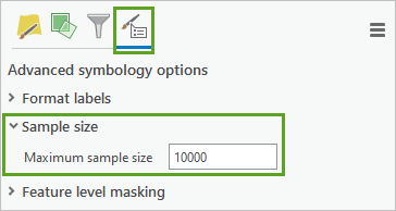 Tamaño de muestra en la pestaña Opciones avanzadas de simbología