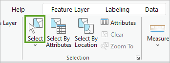 Seleccionar en el grupo Selección de la pestaña Mapa