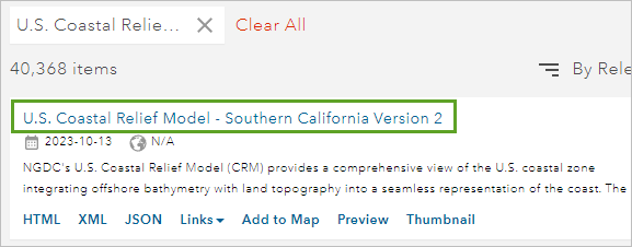 Resultado de búsqueda del Modelo de relieve costero de EE. UU. - Versión 2 del sur de California