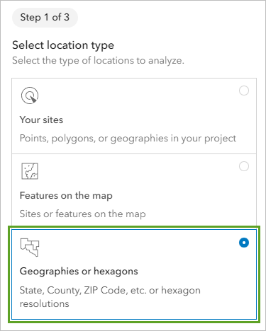 Opción Geografías y hexágonos