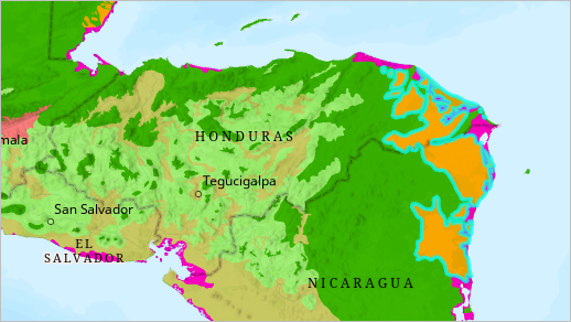 Ecorregión seleccionada que abarca Honduras y Nicaragua