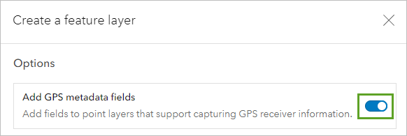 Opción Agregar campos de metadatos de GPS