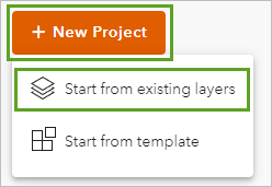 Botón Nuevo proyecto y opción Comenzar a partir de capas existentes