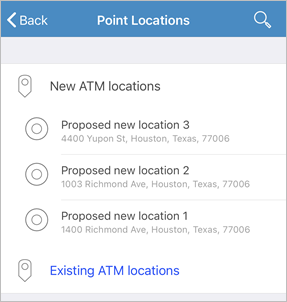 Pantalla Ubicaciones de puntos con Nuevas ubicaciones de cajeros automáticos expandida