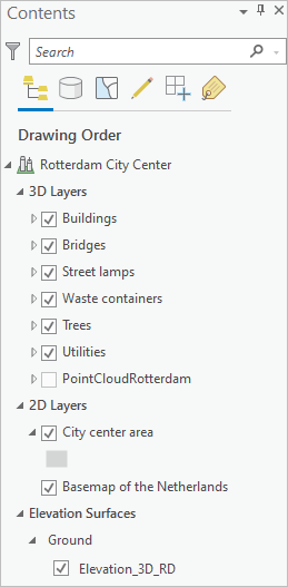 Capas de escena Rotterdam City Center en el panel Contenido