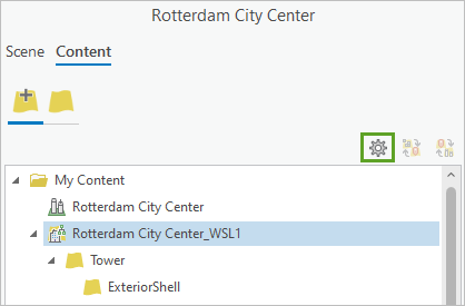 Botón Configurar propiedades de capa web en el panel Compartir como escena web