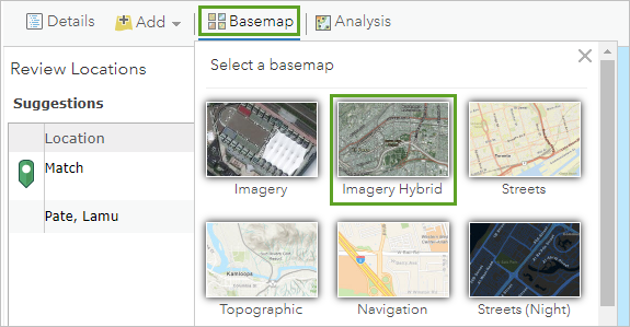 Híbrido de imágenes en la galería de mapas base