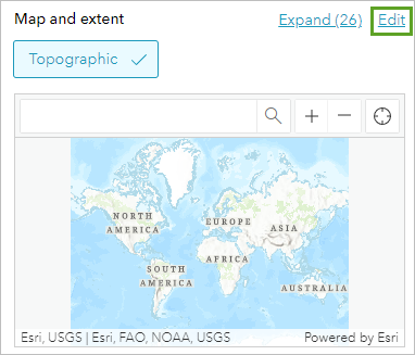 Opción Editar para el mapa base Mapa y extensión