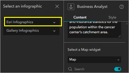 El panel Seleccionar una infografía
