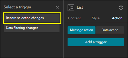 El desencadenador Registrar cambios de selección en el panel Seleccionar un desencadenador