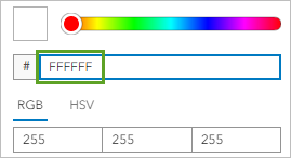 El cuadro de código hexadecimal en el panel Seleccionar color