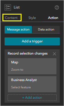 La pestaña Contenido en el panel de configuración del widget Lista