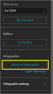 La sección Infografías del panel de configuración del widget Business Analyst