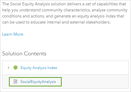 Paquete SocialEquityAnalysis de ArcGIS Pro en Contenido de la solución