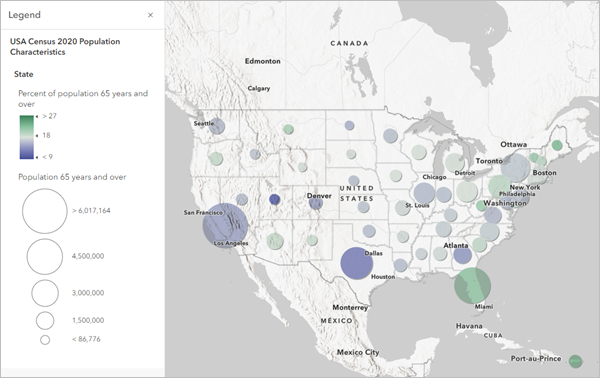 Mapa Senior Populations in the US (2020 Census)