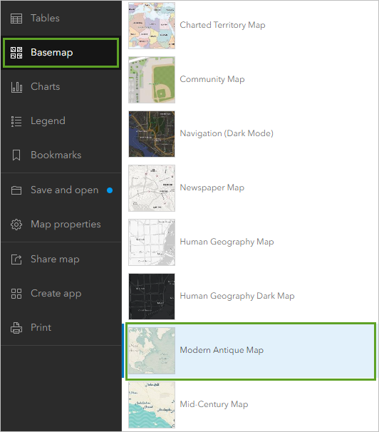 Modern Antique Map en el panel de mapas base