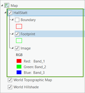 Revise los componentes del dataset de mosaico en el panel Contenido.