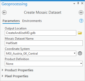 Parámetros de Crear dataset de mosaico