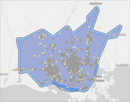 Mapa que muestra la zona de captación de la agregación con zona de influencia