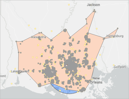 Mapa que muestra el polígono de datos agregados de pacientes