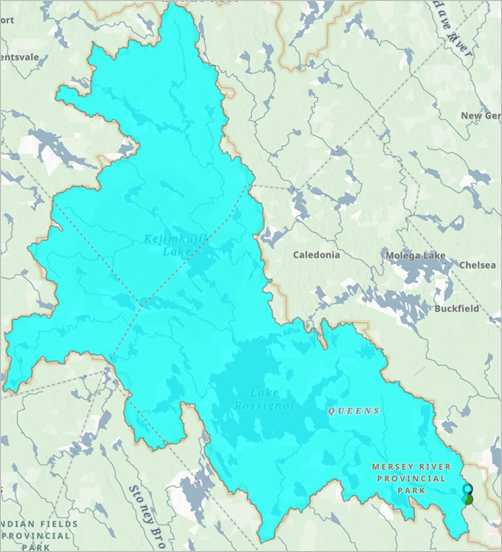 Área de cuenca hidrográfica dibujada en el mapa