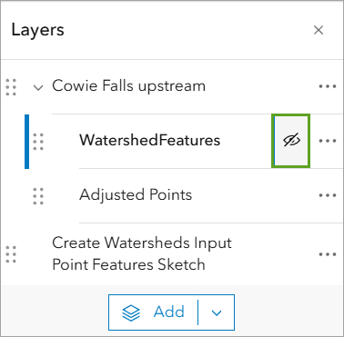 Botón Visibilidad en la capa WatershedFeatures