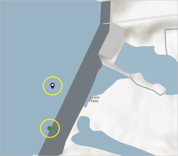Compare los puntos de boceto y ajustados en el mapa.