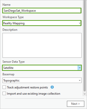 Parámetros de configuración del espacio de trabajo