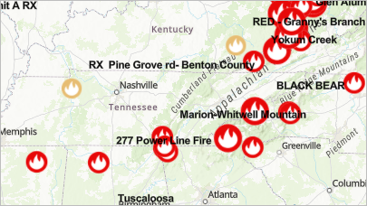 Mapa con incendios etiquetados