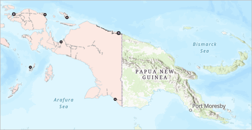 Detalle del mapa que muestra Nueva Guinea